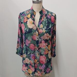 XTAREN Sheer Floral Tunic Blouse / Size Medium
